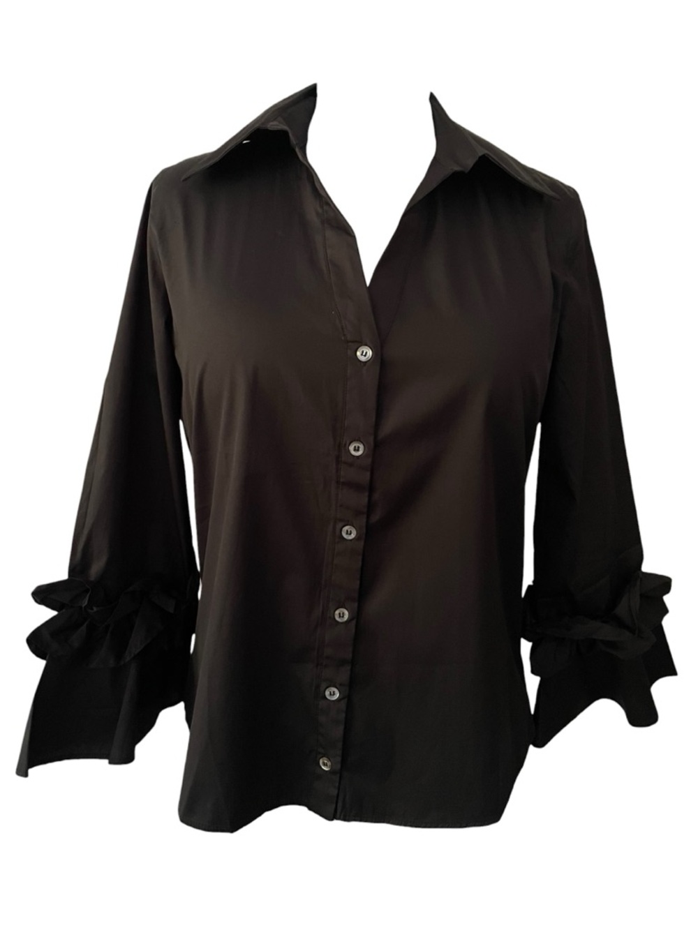 Harshman Women's Black Cotton Selina Blouse with Ruffled Cuff Detail Sz: L NWT - Picture 4 of 13